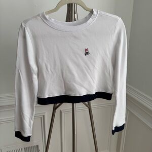 Psycho Bunny White Long Sleeve Crop Top with Navy Accents Size XS
